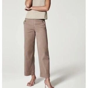 Spanx Womens Taupe Brown Stretch Twill Wide Leg Crop Pants Size Medium M